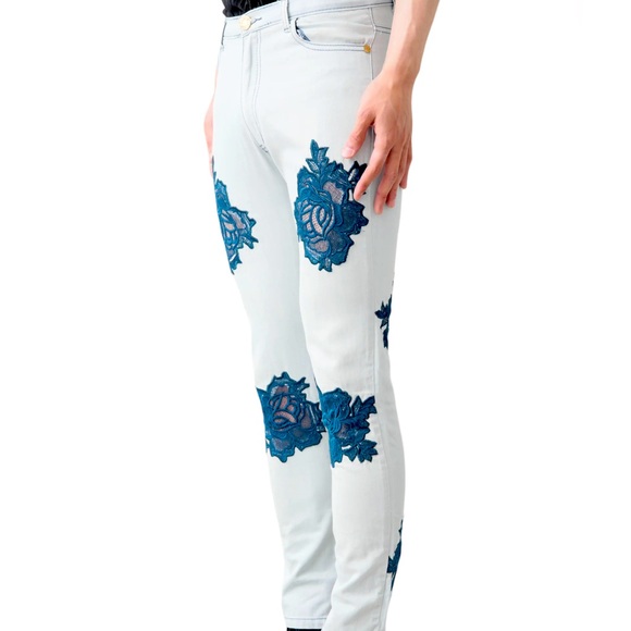 HOUSE OF HOLLAND ‼️RARE‼️Navy Blue Lace Flower Patch Skinny Jeans